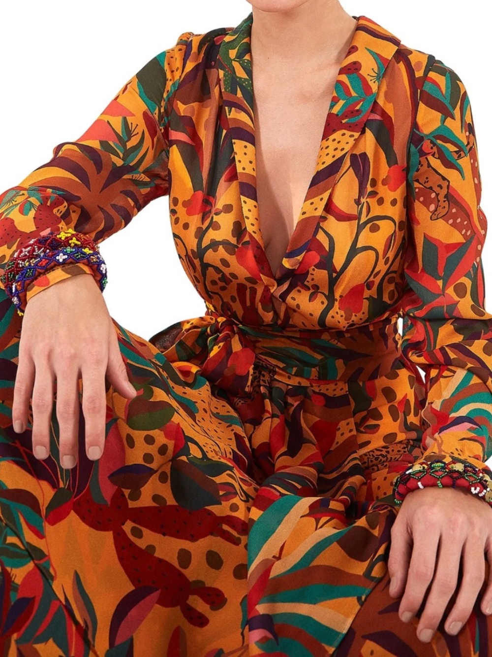 Farm Rio Golden Jungle V-Neck Maxi Dress (ankle length) , size M - Picture 2 of 4